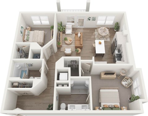 Floor plan for 2 beds, 2 baths, 1076 sqft